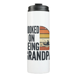 Hooked On Being Grandpa Fishing Retro Vector Desig Thermal Tumbler