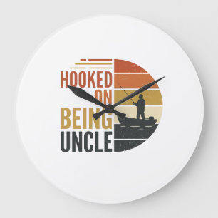 Hooked On Being Uncle Fishing Vintage Graphic_1 Large Clock