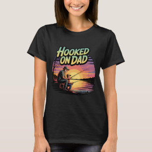Hooked on Dad – Retro Fishing Father & Son Art T-Shirt