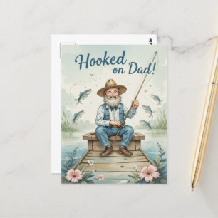 Hooked on Dad Fishing Fathers Day Funny Postcard