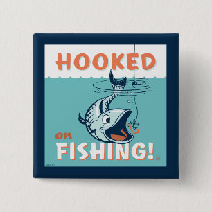 Hooked on Fishing 15 Cm Square Badge