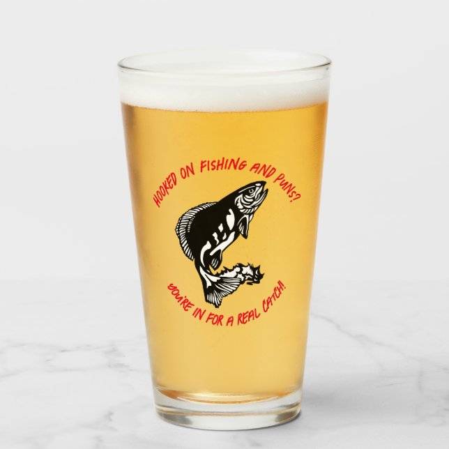 Hooked on fishing and Puns? - Fishing Beer Glass (Front Filled)