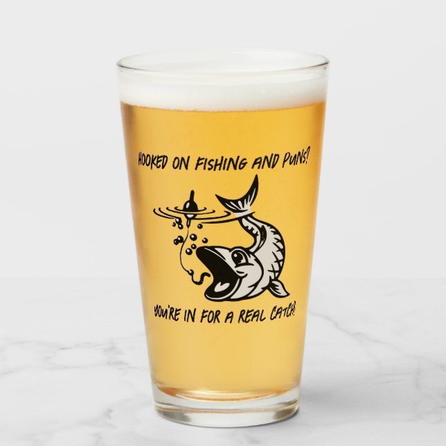 Hooked on fishing and Puns? - Fishing Beer Glass (Front Filled)