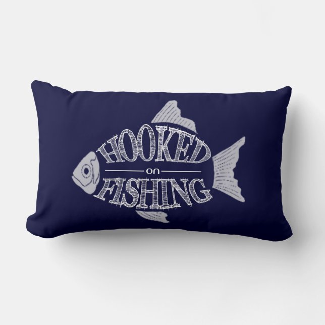 Hooked On Fishing, fun fish design, all colours Lumbar Cushion (Front)