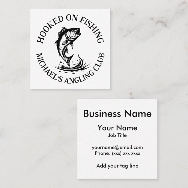 Hooked On Fishing Personalised Angler Square Business Card (Front/Back)