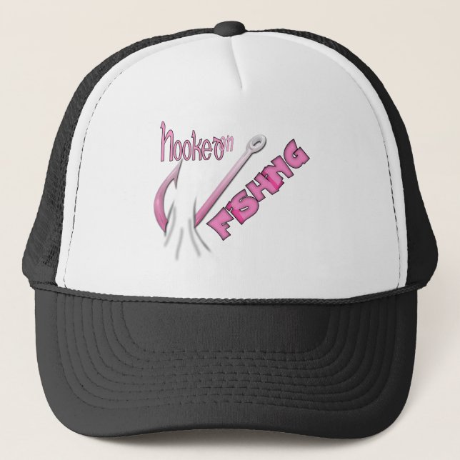 Hooked On Fishing Pink Hook Trucker Hat (Front)