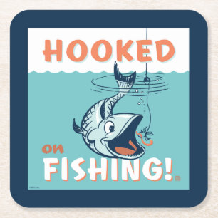 Hooked on Fishing Square Paper Coaster