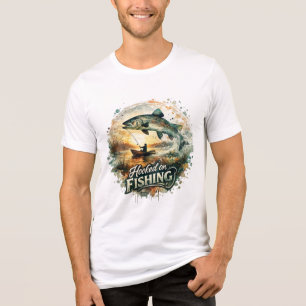 Hooked on Fishing Vintage Watercolor Fisherman Sun Tri-Blend Shirt