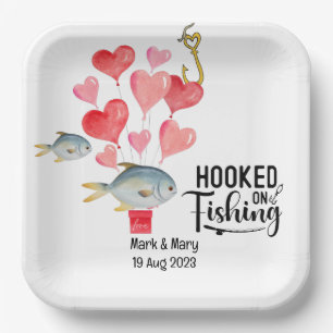 Hooked on fishing Wedding theme Watercolor Paper Plate