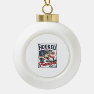 Hooked On Freedom 4th July Fishing Ceramic Ball Christmas Ornament