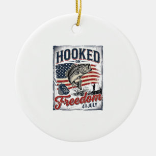 Hooked On Freedom 4th July Fishing Ceramic Tree Decoration