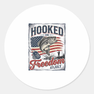 Hooked On Freedom 4th July Fishing Classic Round Sticker