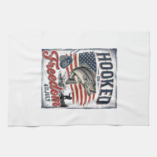 Hooked On Freedom 4th July Fishing Tea Towel