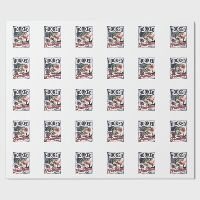 Hooked On Freedom 4th July Fishing Wrapping Paper (Flat)