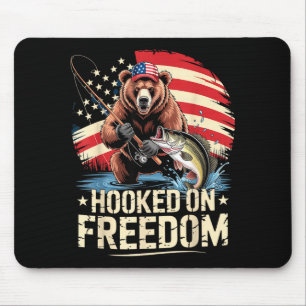 Hooked on freedom patriotic bear fishing american mouse pad