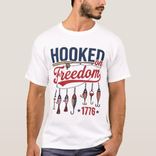 Hooked on Freedom Patriotic Fishing Shirt Design (