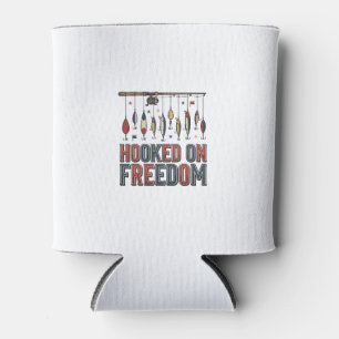 Hooked On Freedom Patriotic Fishing Shirt Design_1 Can Cooler