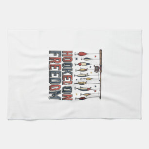 Hooked On Freedom Patriotic Fishing Shirt Design_1 Tea Towel