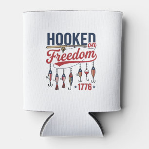 Hooked on Freedom Patriotic Fishing Shirt Design ( Can Cooler