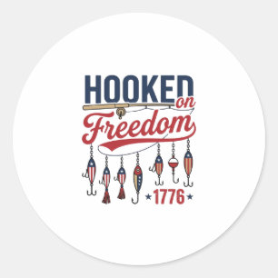 Hooked on Freedom Patriotic Fishing Shirt Design ( Classic Round Sticker