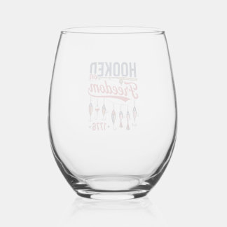 Hooked on Freedom Patriotic Fishing Shirt Design ( Stemless Wine Glass