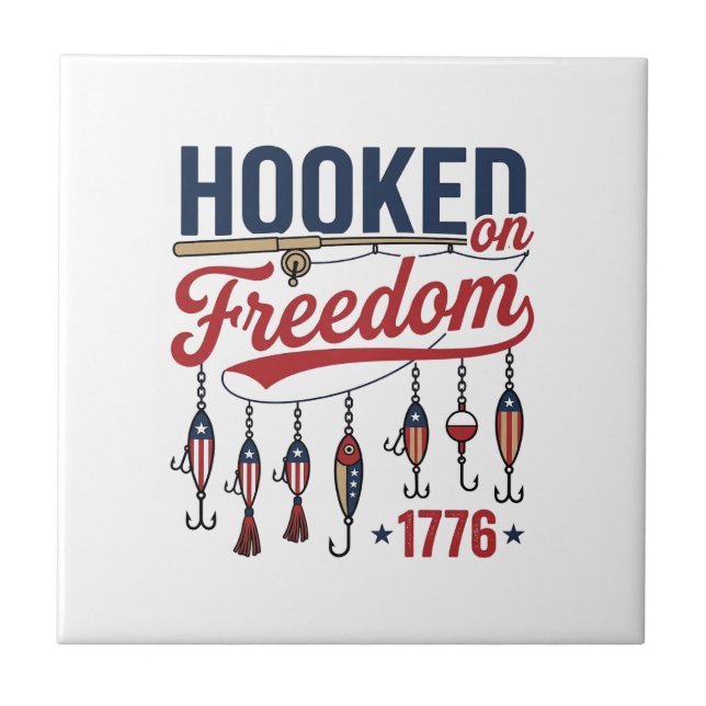 Hooked on Freedom Patriotic Fishing Shirt Design ( Tile (Front)