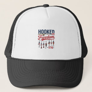 Hooked on Freedom Patriotic Fishing Shirt Design ( Trucker Hat