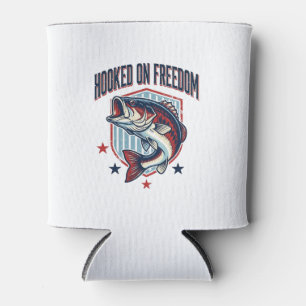 Hooked On Freedom Vintage Bass Fishing Shirt Desig Can Cooler