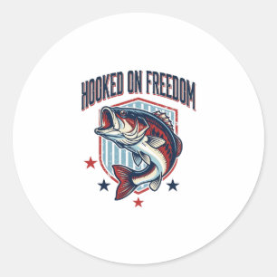 Hooked On Freedom Vintage Bass Fishing Shirt Desig Classic Round Sticker