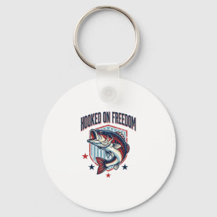 Hooked On Freedom Vintage Bass Fishing Shirt Desig Key Ring