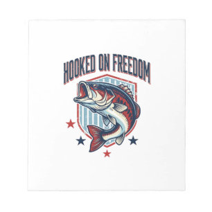 Hooked On Freedom Vintage Bass Fishing Shirt Desig Notepad