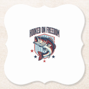 Hooked On Freedom Vintage Bass Fishing Shirt Desig Paper Coaster