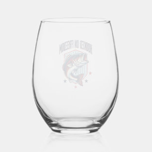 Hooked On Freedom Vintage Bass Fishing Shirt Desig Stemless Wine Glass