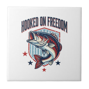 Hooked On Freedom Vintage Bass Fishing Shirt Desig Tile