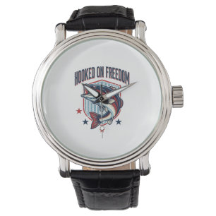 Hooked On Freedom Vintage Bass Fishing Shirt Desig Watch