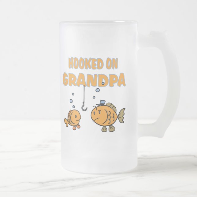 Hooked on Grandpa (fish) Frosted Glass Beer Mug (Right)