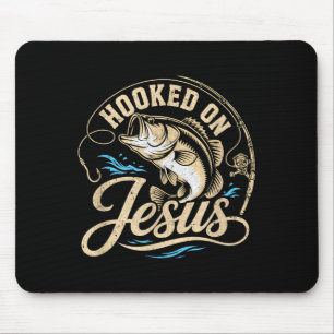 Hooked on jesus christian fishing bass faith mouse pad