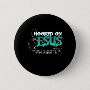Hooked On Jesus Funny Fishing  6 Cm Round Badge