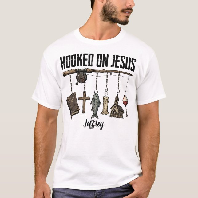 Hooked on Jesus Personalised T-shirt (Front)