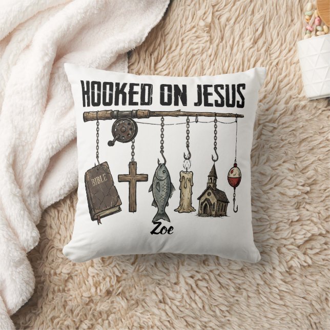 Hooked on Jesus Personalised Throw Pillow (Blanket)