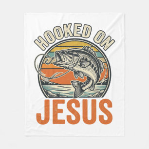 Hooked On Jesus Vintage Bass Fishing Faith Fleece Blanket