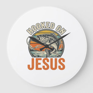 Hooked On Jesus Vintage Bass Fishing Faith Large Clock