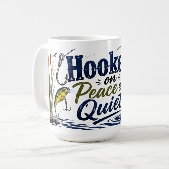 Hooked on Peace and Quiet Fishing Mug (Front Left)