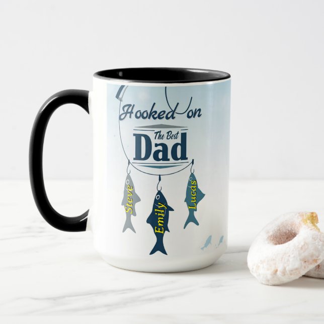 Hooked on the Best Dad | Personalised Fishing Fath Mug (With Donut)
