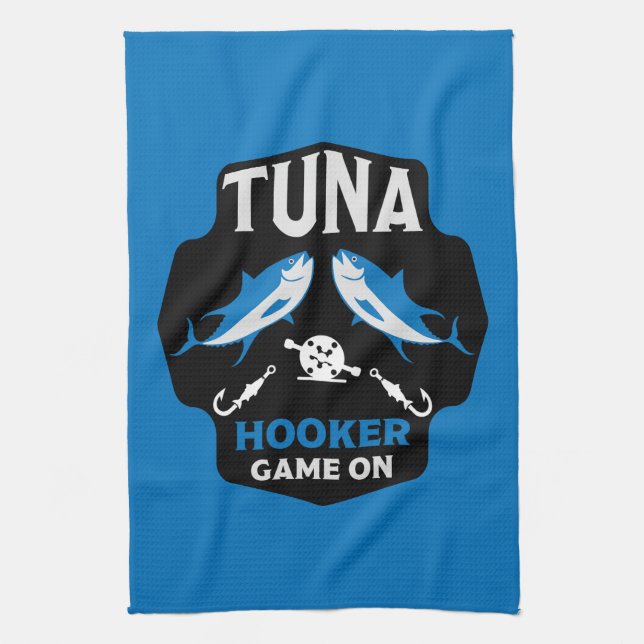 Hooked On Tuna Fishing Tea Towel (Vertical)