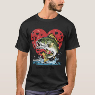 Hooked on You Fishing Bass — Retro Cartoon Heart T-Shirt