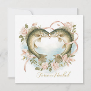 Hooked on you fishing lovers Wedding Watercolor Invitation