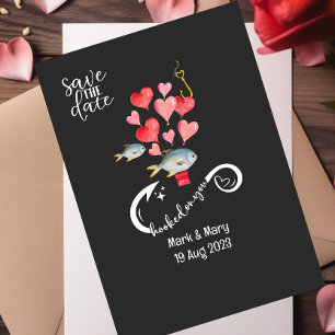Hooked on you fishing lovers Wedding Watercolor Invitation