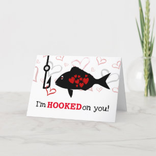 Hooked On You Heart and Fish Valentine's Day Holiday Card