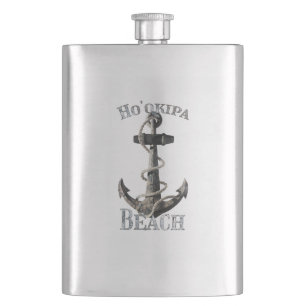 Ho'okipa Beach Hawaii Vacation Nautical Anchor Sai Hip Flask